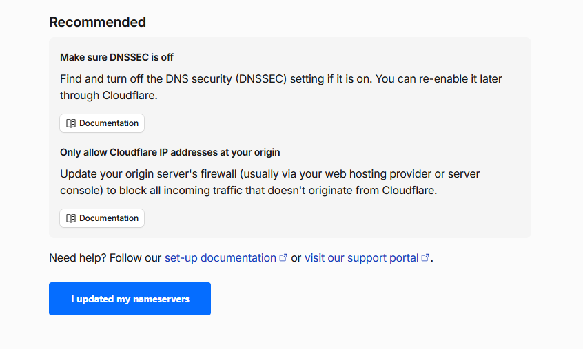 Cloudflare DNSSEC recommendation during nameserver setup