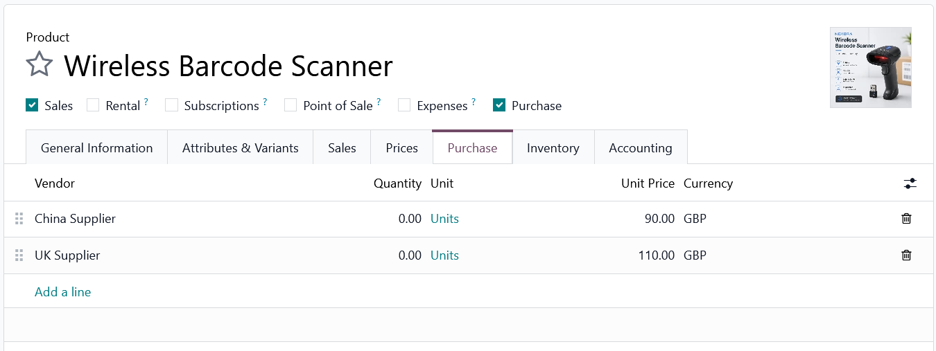 Supplier pricelist on an Odoo product