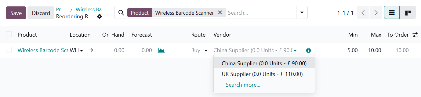 Preferred vendor on an Odoo reordering rule