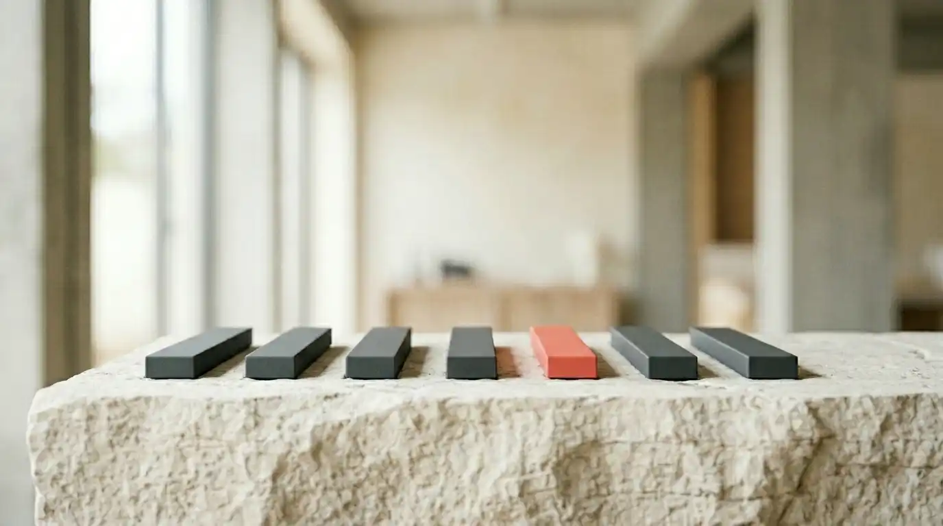 Abstract view of slats on a stone surface representing steps in the sequence